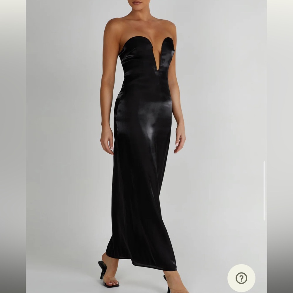 Chantelle MESHKI Liquid Satin maxi Dress black tie corset plunge sweetheart neck